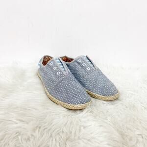 2/$30 Toms 6.5 Womens Blue White Polka Dot Canvas Slip-on Shoes Flats